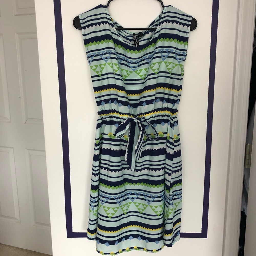 Fun Summer Geometric Dress with Tie Waist